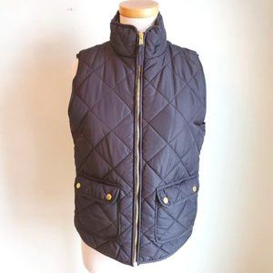 Quinn Quilted Puffer Vest Black Mock Neck Gold Button Zipper Diamond Flap Med